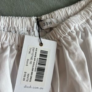 DISSH size 6 off the shoulder white dress NWT